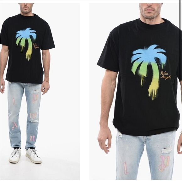 PALM ANGELS CREW-NECK T-SHIRT WITH SPRAY MAXI PRINT XS NWT $ 350.00 - Picture 2 of 3
